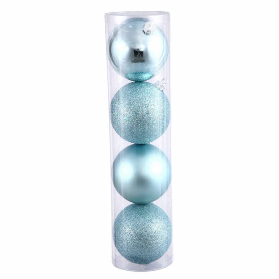 Ornaments * | Buy Blue Ornaments Vickerman 4 In. Baby Blue 4 Finish Ball Assorted Set Of 4