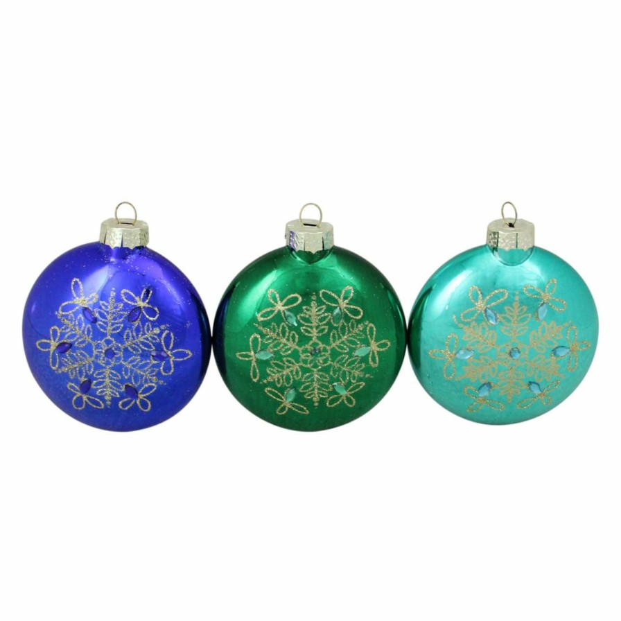 Ornaments * | Coupon Green Ornaments Northlight Glitter Snowflake Disk Ornament Set Of 3