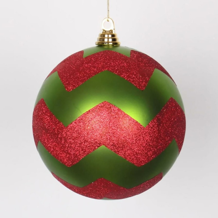 Ornaments * | Best Pirce White Ornaments Vickerman 8 In. Chevron Ball Ornament Red / White