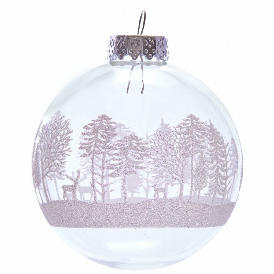 Ornaments * | Discount White Ornaments Kurt Adler 3.15. In. Clear With White Tree Design Glass Ball Ornaments Set Of 6